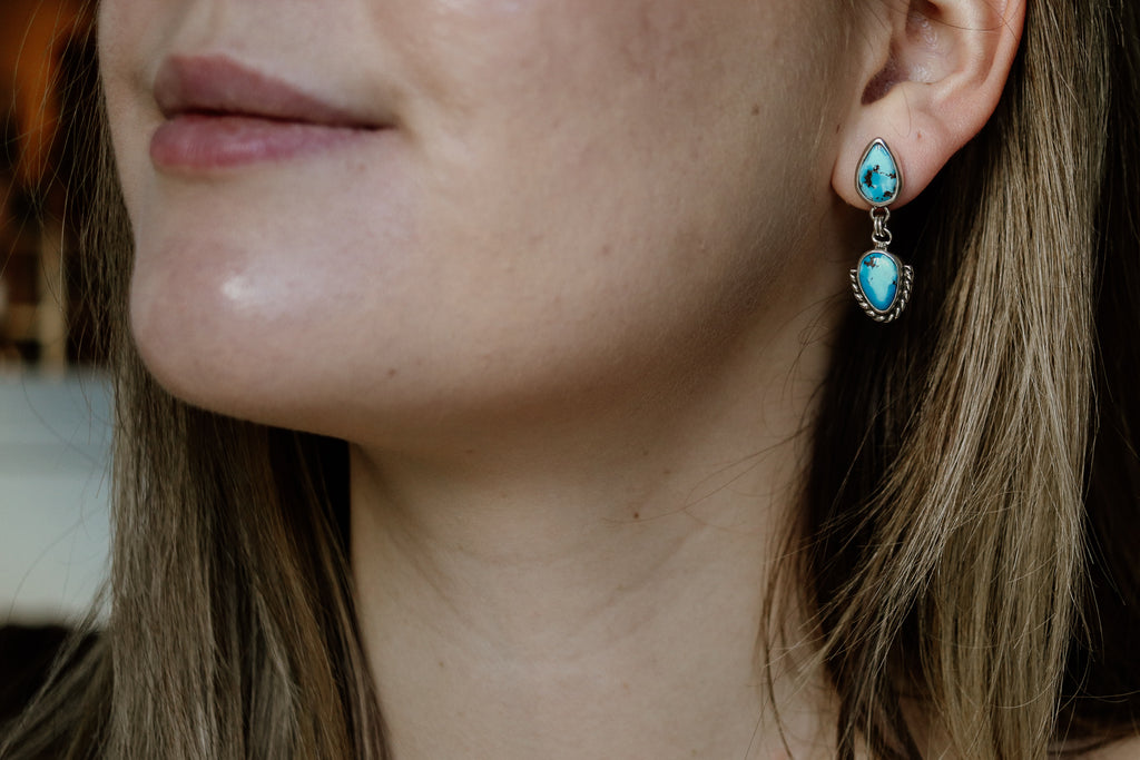 Golden Hill Turquoise Dangly Stud Earrings