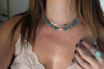 Pearl x Fox Turquoise x Peridot Beaded Necklace (16 inches)