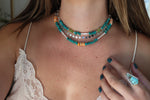 Pearl x Fox Turquoise x Peridot Beaded Necklace (16 inches)