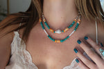 Spiny Oyster x Fox Turquoise x Pearls Beaded Necklace (18 inches)