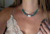 Pearl x Lapis x Fox Turquoise Beaded Necklace (16 inches)