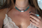 Pearl x Lapis x Fox Turquoise Beaded Necklace (16 inches)