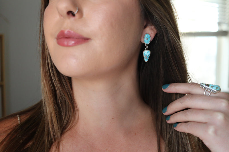 White Water Turquoise Dangly Stud Earrings