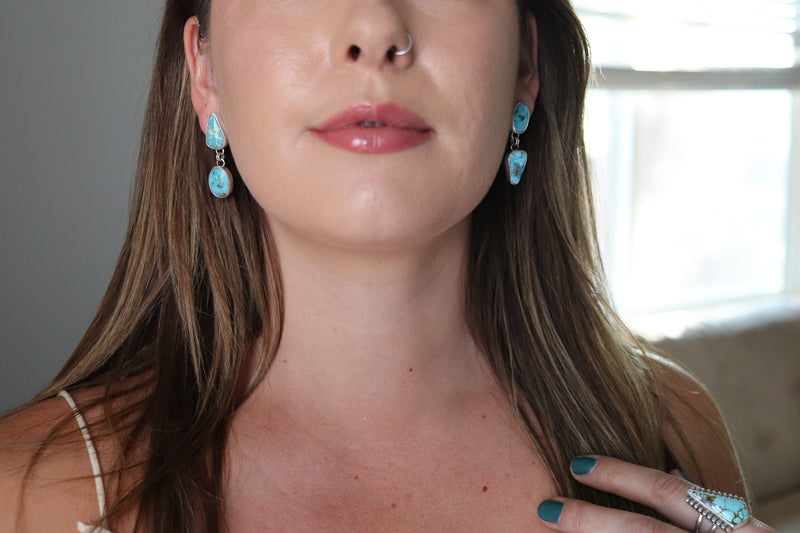 White Water Turquoise Dangly Stud Earrings