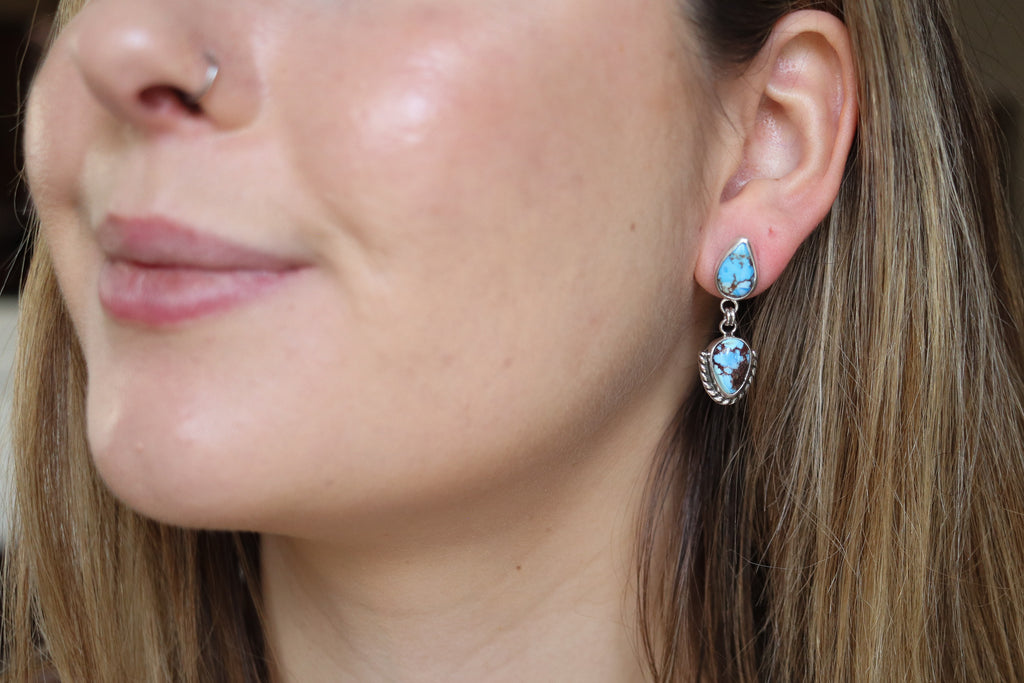 Golden Hill Turquoise Dangly Stud Earrings