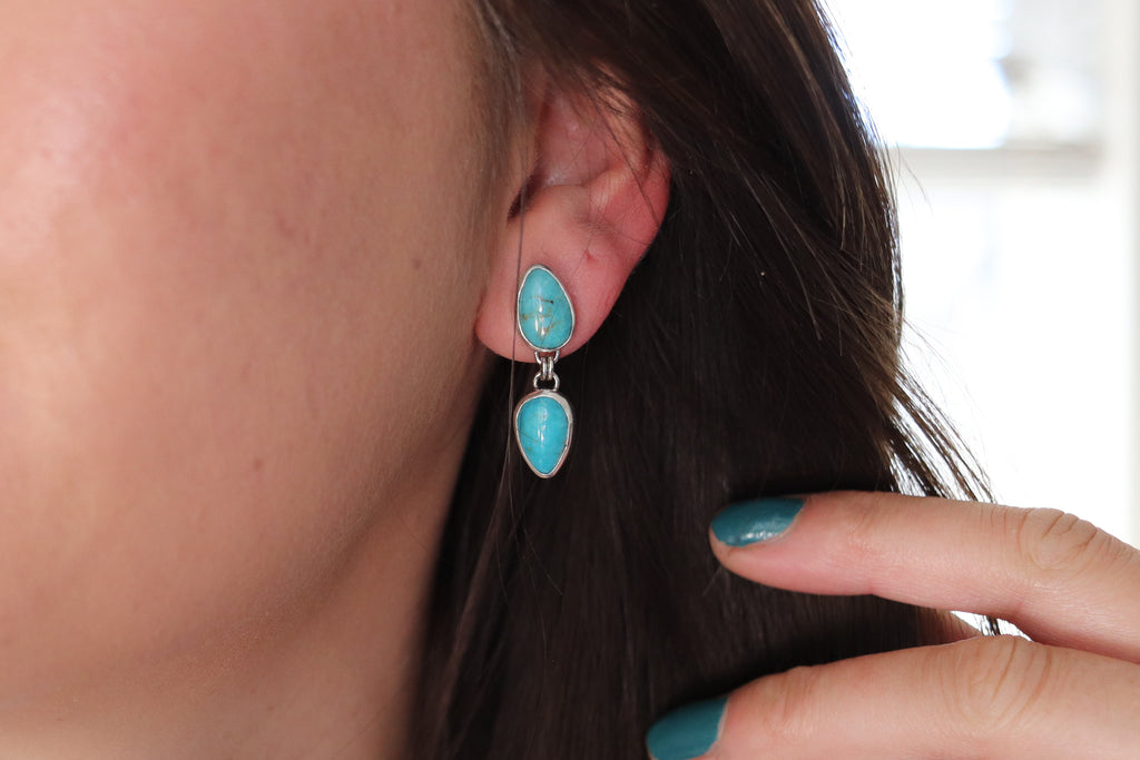 Sonoran Gem Turquoise Dangly Stud Earrings 2