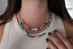 Pearl x Fox Turquoise x Spiny Oyster Beaded Necklace (16 inches) 2