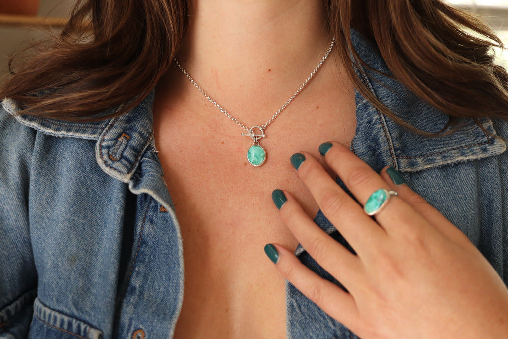 Emerald Valley Turquoise Toggle Clasp Necklace 2 (16 inch chain)