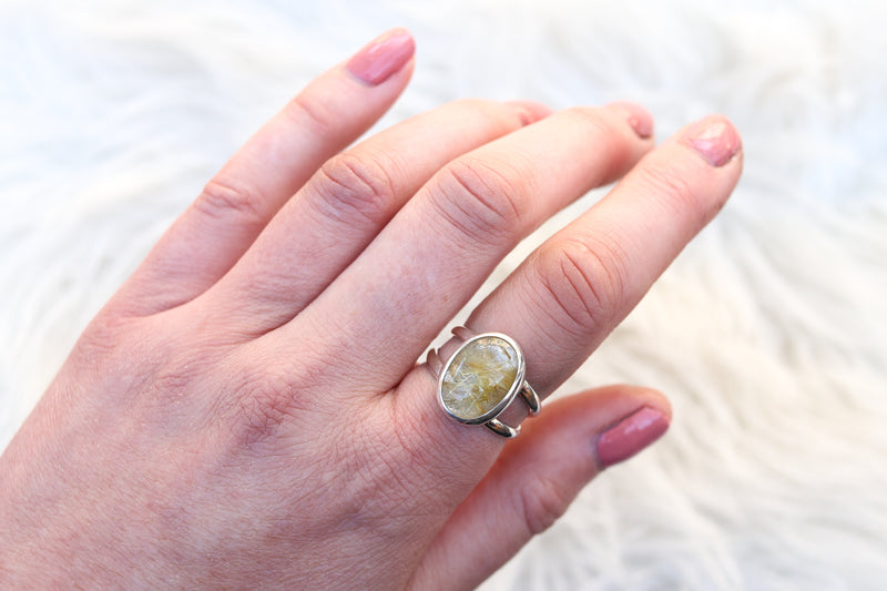 Size 9 Gold Rutilated Quartz Ring