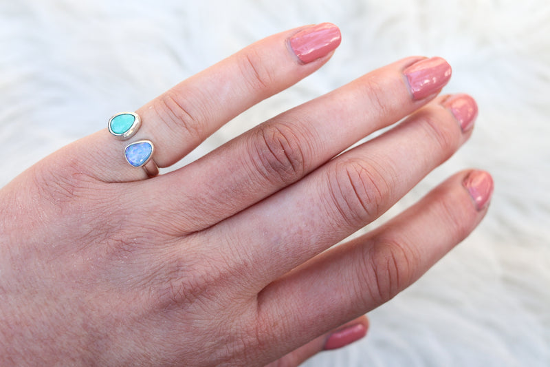 Size 4.5-5.5 Royston Turquoise x Australian Opal Ring (Adjustable)