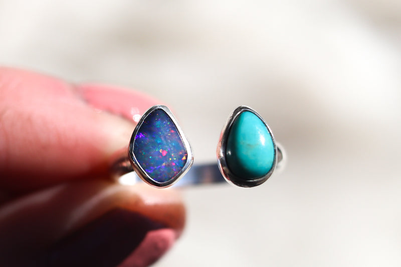 Size 7.5-8.5 Australian Opal x Royston Turquoise Ring (Adjustable)