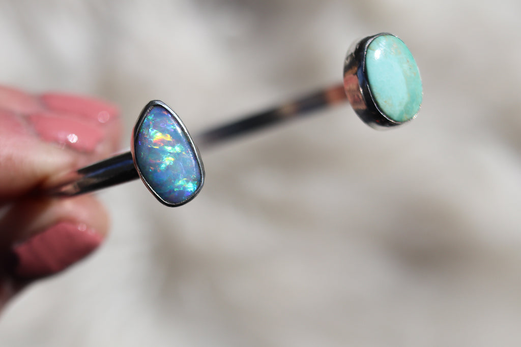 Australian Opal x Pilot Mountain Turquoise Open Band Cuff (6 inches)