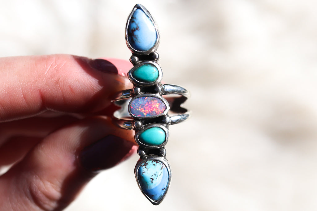 Size 9 Stacked Turquoise x Opal Ring