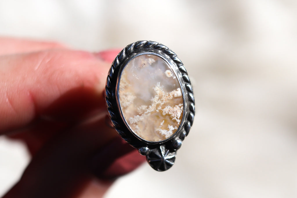 Size 5 Graveyard Point Plume Agate Ring