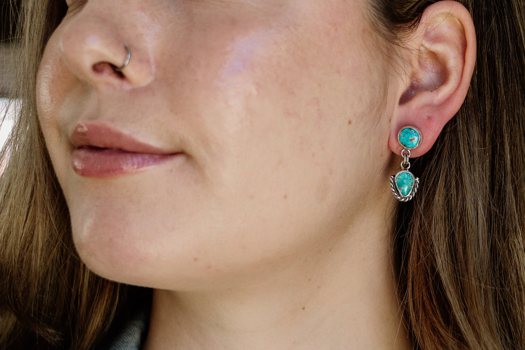 White Water Turquoise Dangly Stud Earrings