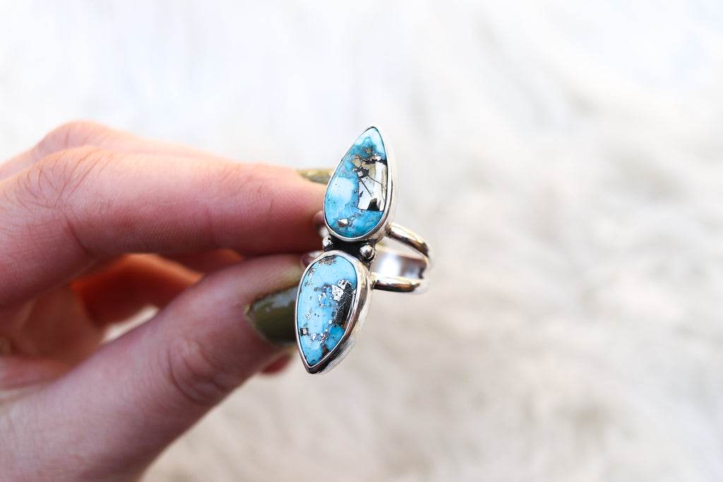 Size 8 Double White Water Turquoise Ring