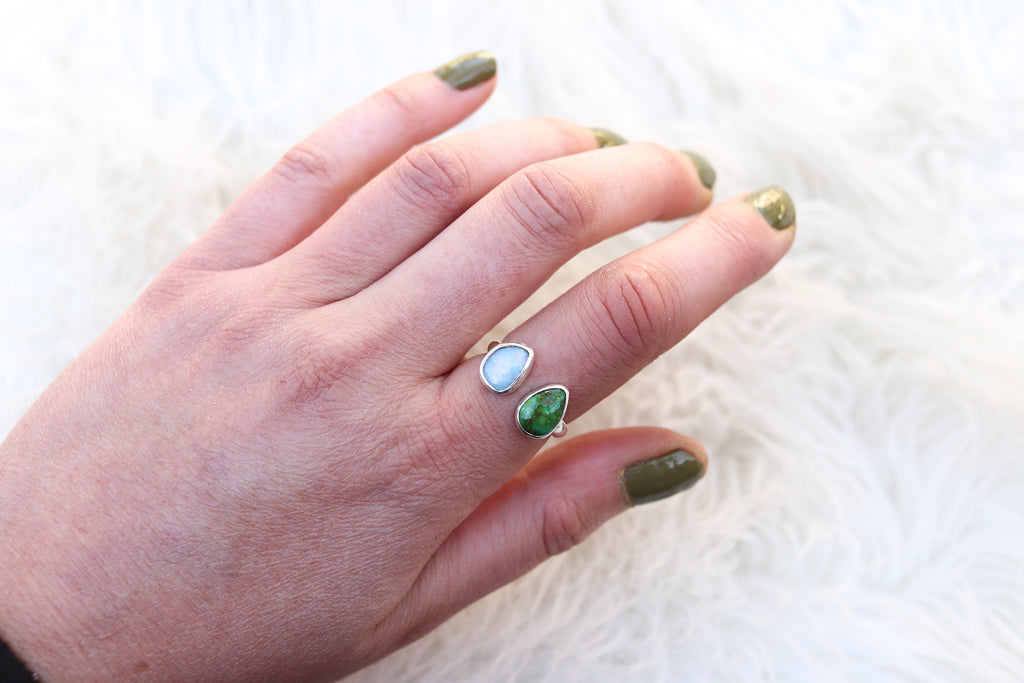Size 8.25-9.25 Australian Opal x Sonoran Mountain Turquoise Ring (Adjustable)