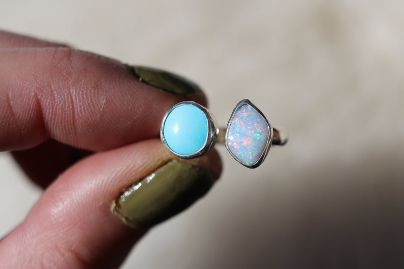 Size 5.5-6.5 Sonoran Mountain Turquoise x Australian Opal Ring (Adjustable)