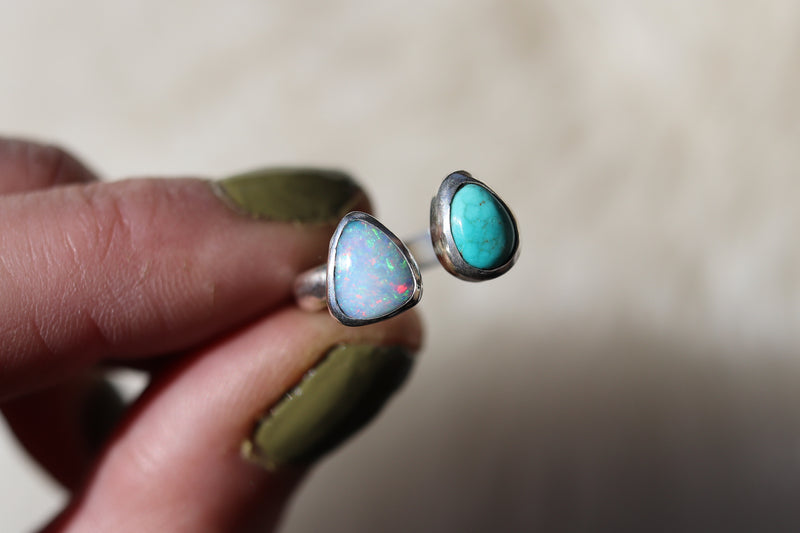 Size 6-7 Australian Opal x Royston Turquoise Ring (Adjustable)