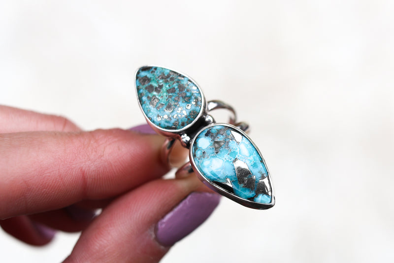 Size 7 Double White Water Turquoise Ring + Choose Your Size Option