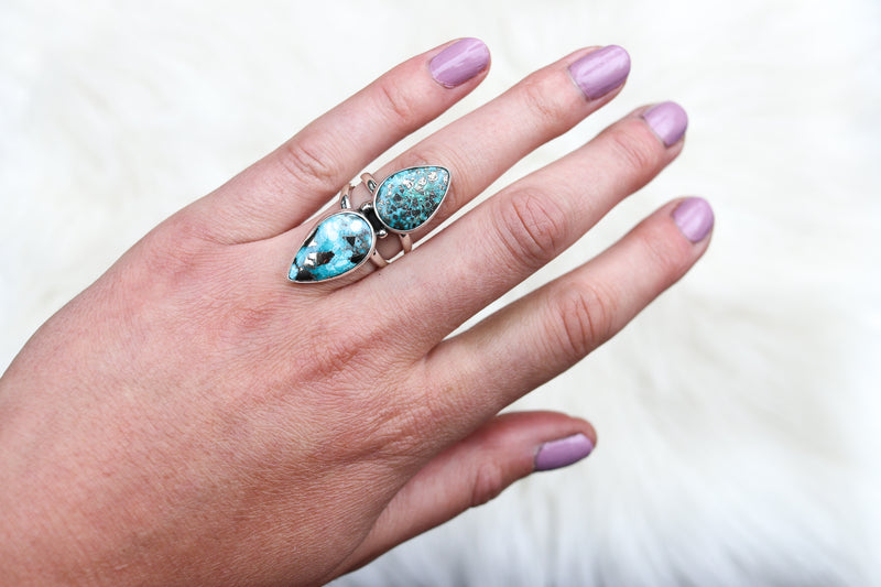 Size 7 Double White Water Turquoise Ring + Choose Your Size Option