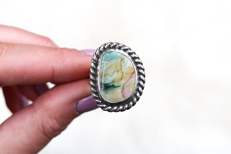 Size 8 Gary Green Jasper Ring