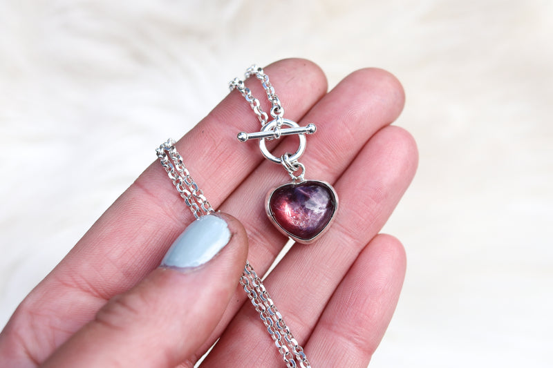 Lepidolite Heart Toggle Clasp Necklace