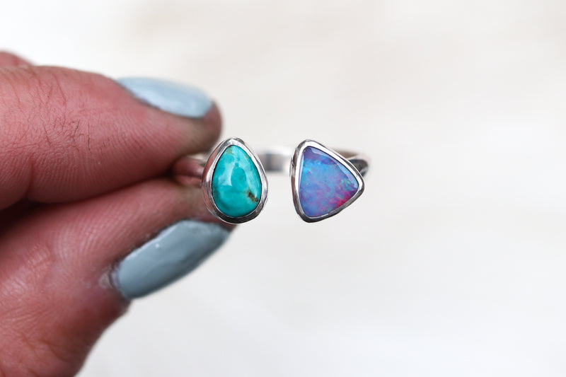 Size 10-11 Royston Turquoise x Australian Opal Ring (Adjustable)