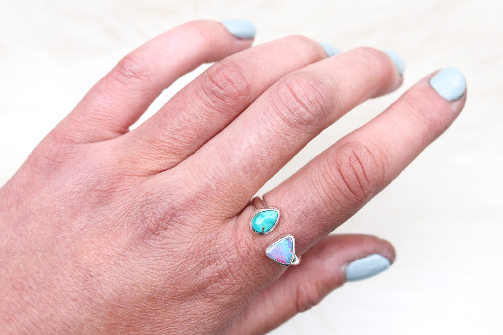 Size 10-11 Royston Turquoise x Australian Opal Ring (Adjustable)