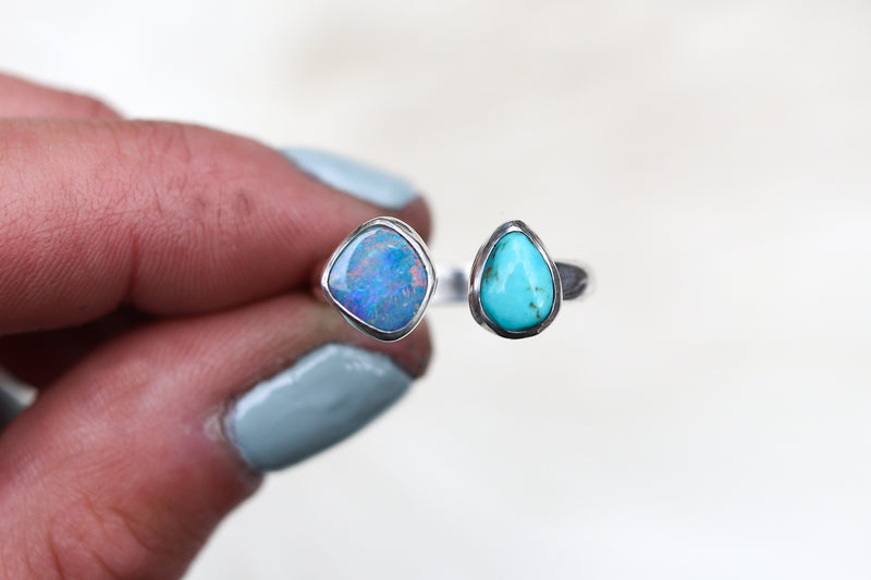 Size 8.5-9.5 Australian Opal x Royston Turquoise Ring (Adjustable)