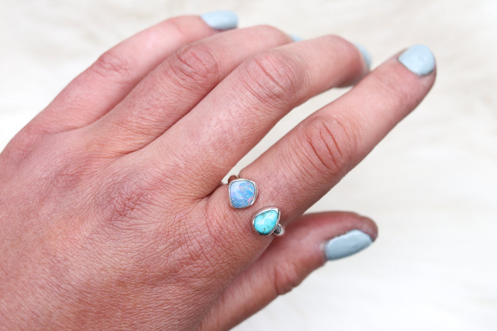 Size 8.5-9.5 Australian Opal x Royston Turquoise Ring (Adjustable)