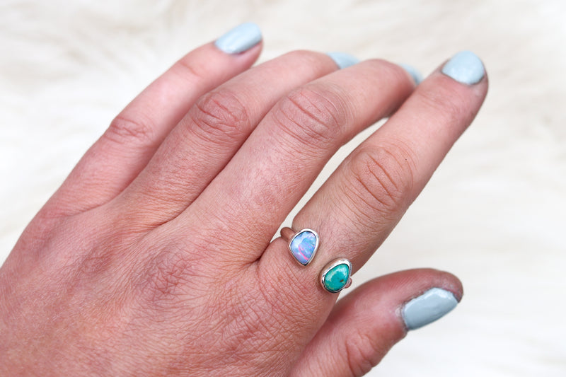 Size 7-8 Australian Opal x Royston Turquoise Ring (Adjustable)