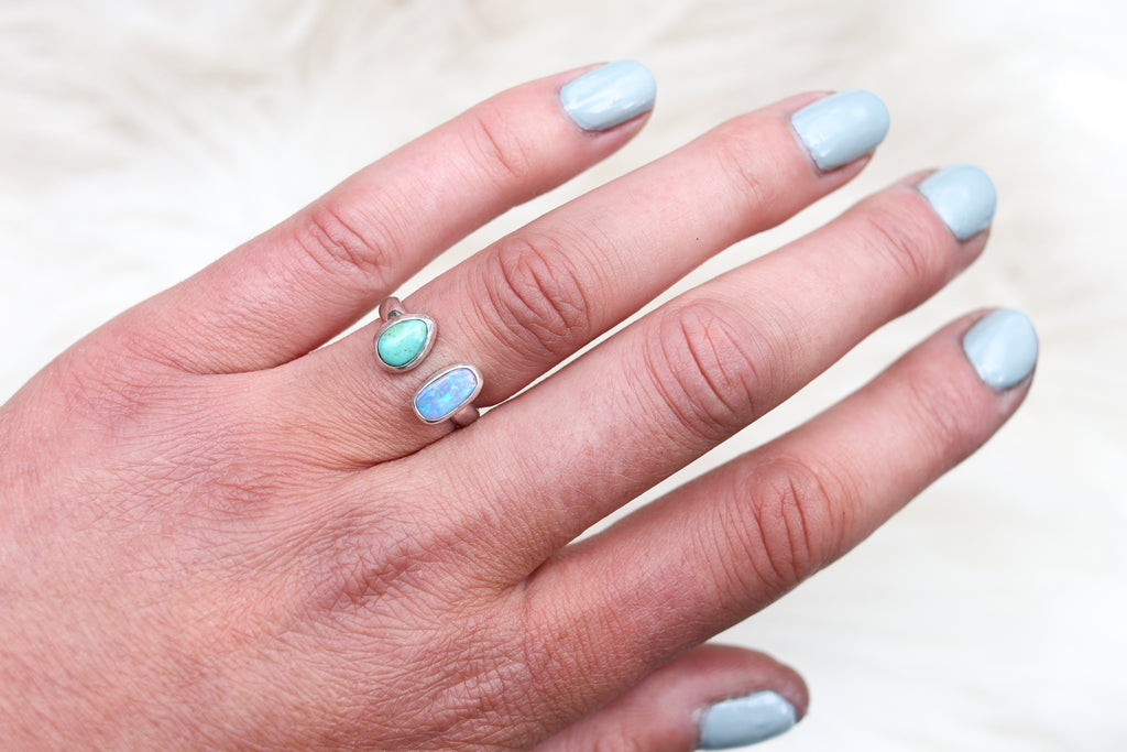 Size 5.5-6.5 Royston Turquoise x Australian Opal Ring (Adjustable)