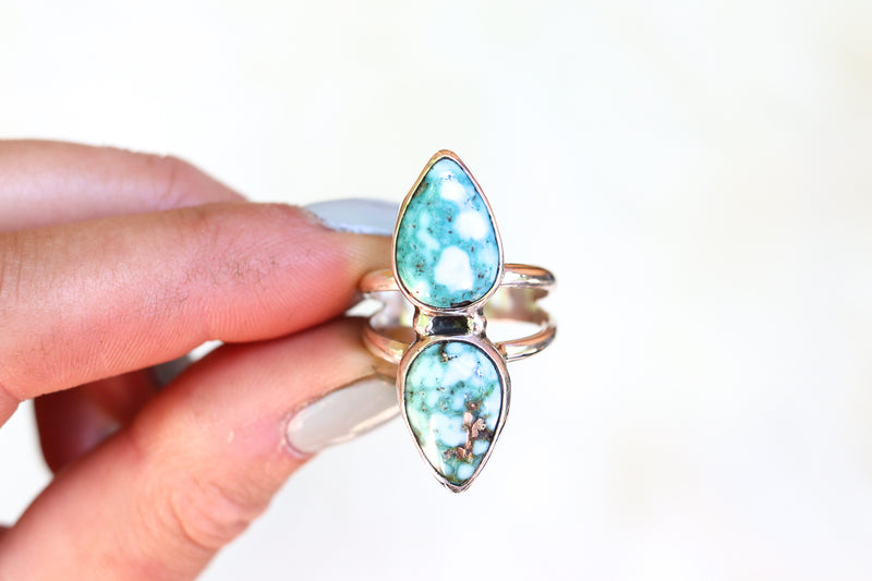 Size 9 Double White Water Turquoise Ring