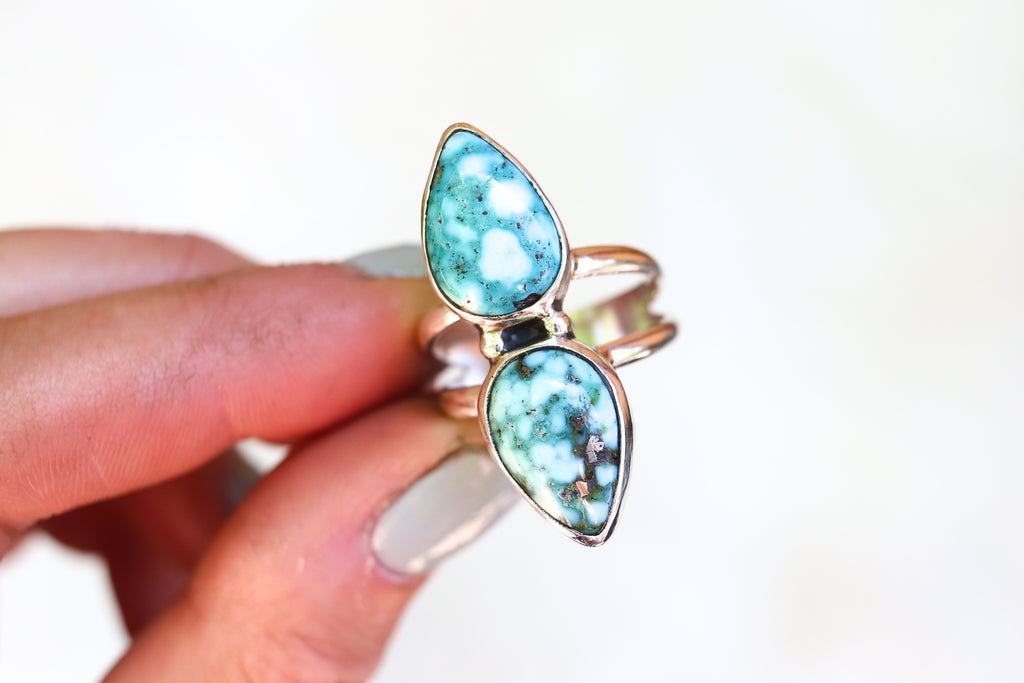 Size 9 Double White Water Turquoise Ring