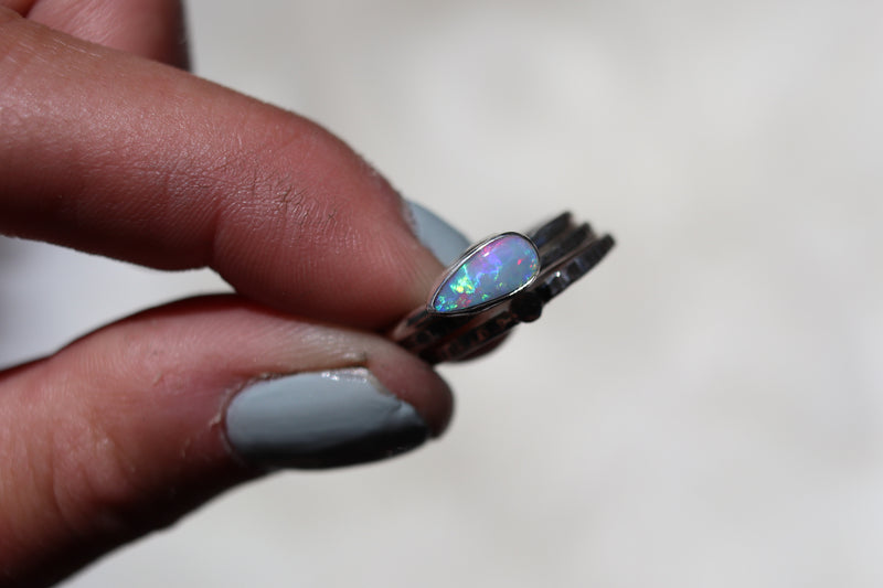 Size 8 Australian Opal Stacker Ring Set