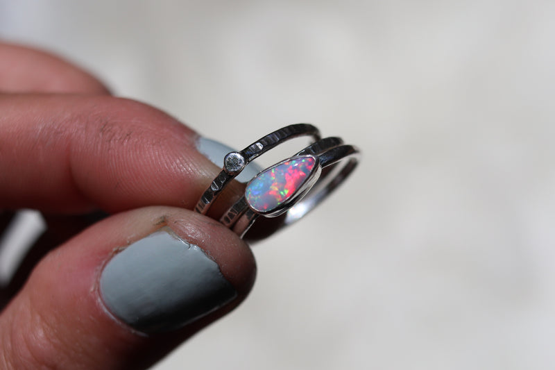 Size 8 Australian Opal Stacker Ring Set