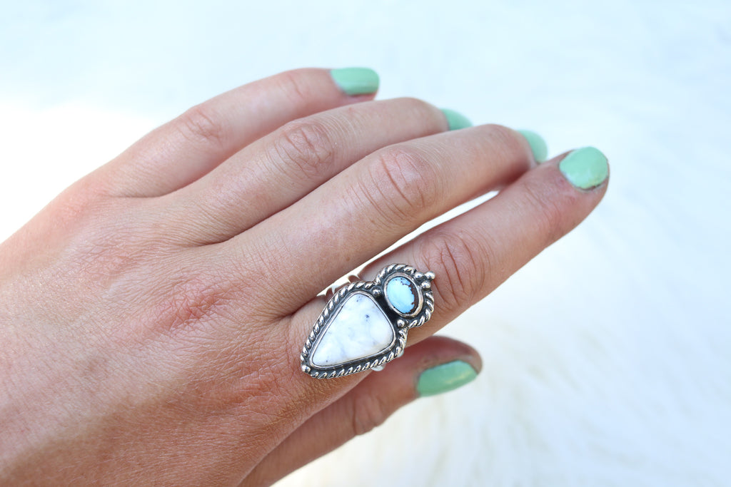 Size 8.5 Golden Hill Turquoise x White Buffalo Ring