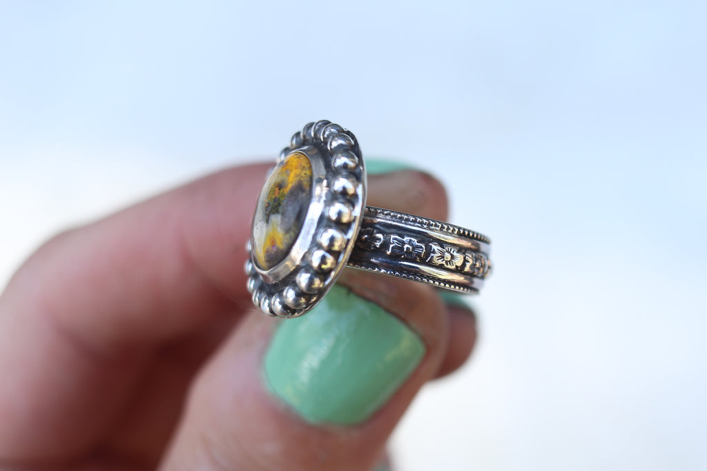 Size 5 Bumblebee Jasper Floral Band Ring