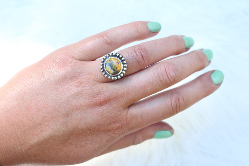 Size 5 Bumblebee Jasper Floral Band Ring