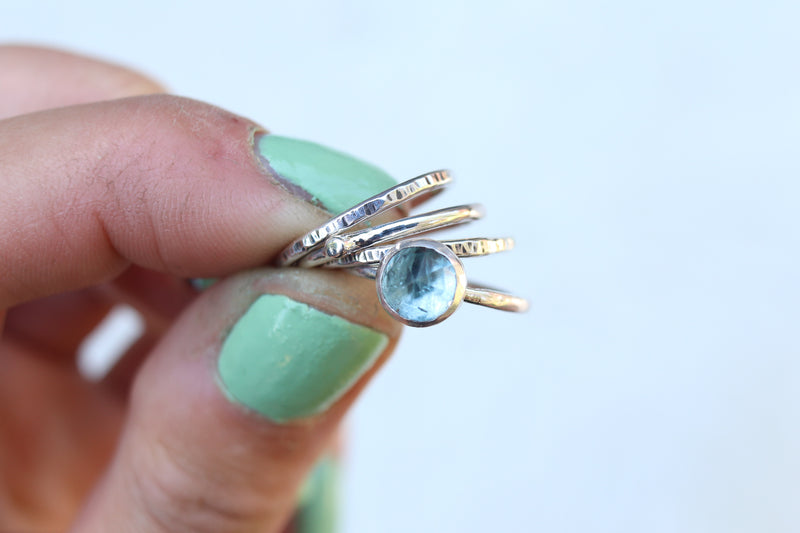 Size 5 Aquamarine Stacker Ring Set