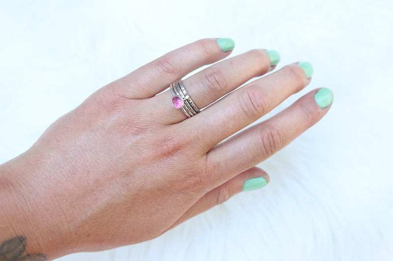 Size 7 Pink Tourmaline Stacker Ring Set