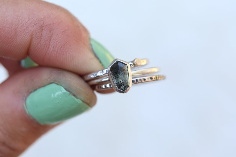 Size 8.25 Peridot with Ludwigite Stacker Ring Set