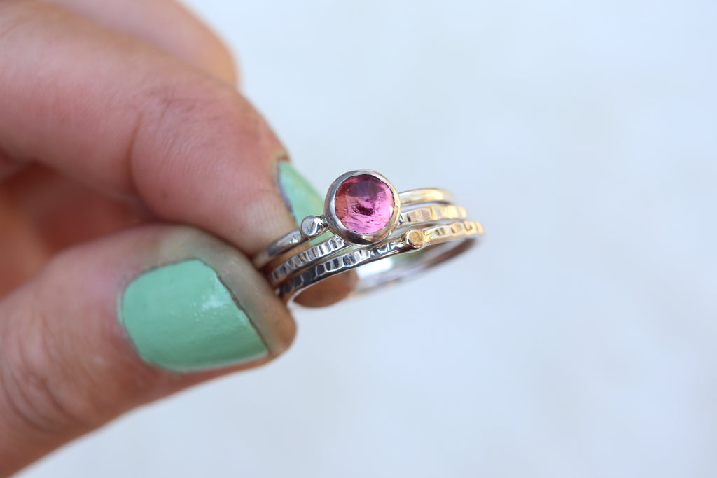 Size 11 Pink Tourmaline Stacker Ring Set