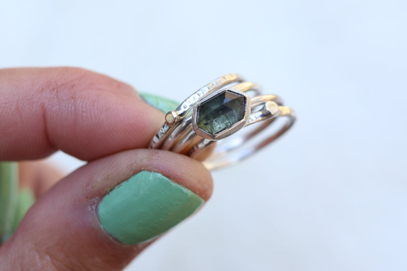 Size 9 Green Tourmaline Stacker Ring Set