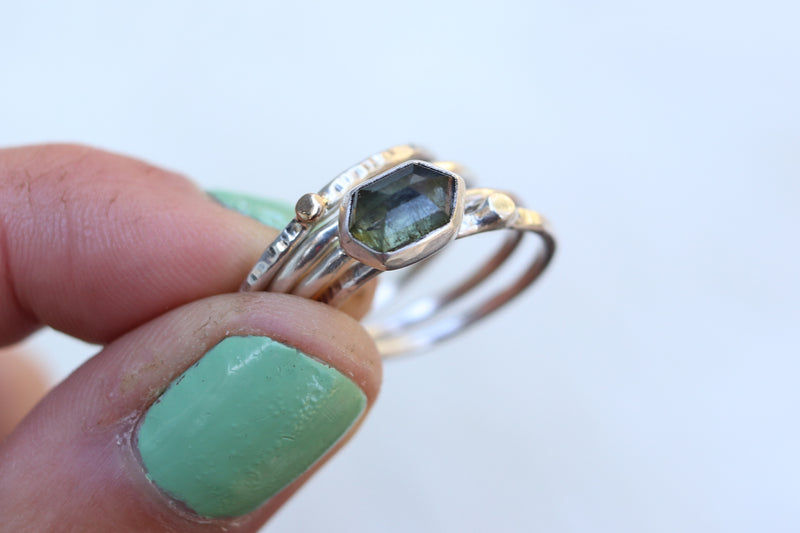 Size 9 Green Tourmaline Stacker Ring Set