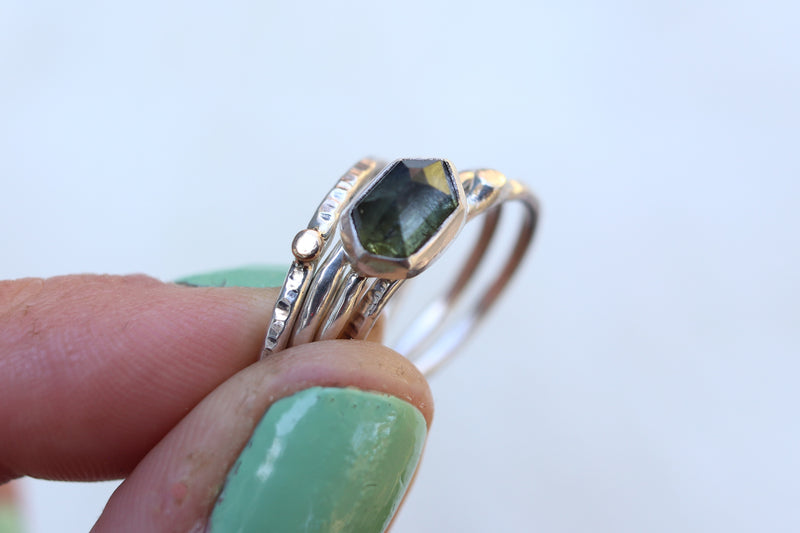 Size 9 Green Tourmaline Stacker Ring Set