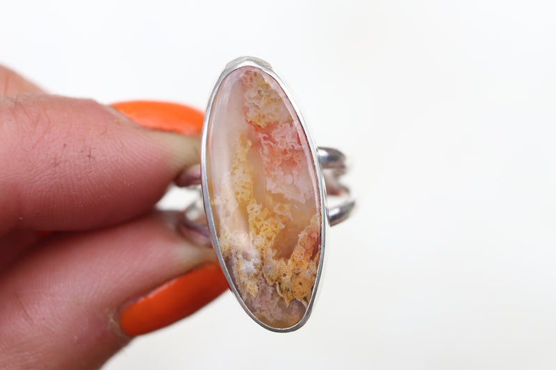 Size 9 Regency Rose Plume Agate Ring