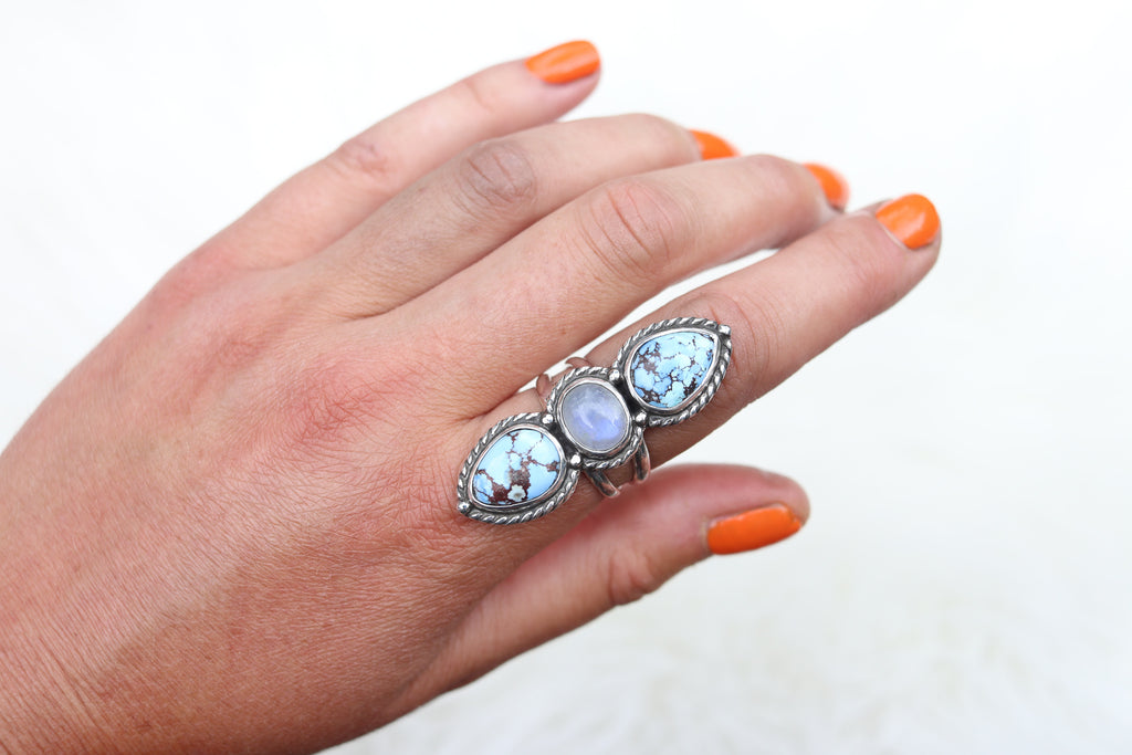 Size 9 Golden Hill Turquoise x Moonstone Ring