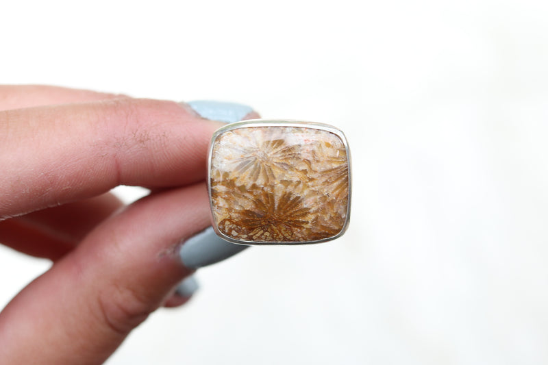 Size 8 Fossilized Coral Ring